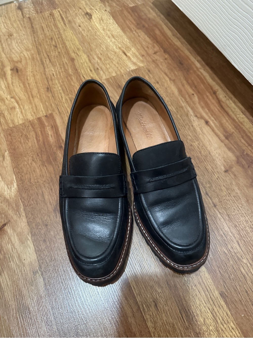 Madewell Black Leather Penny Loafers The Corinne Lugsole Loafers